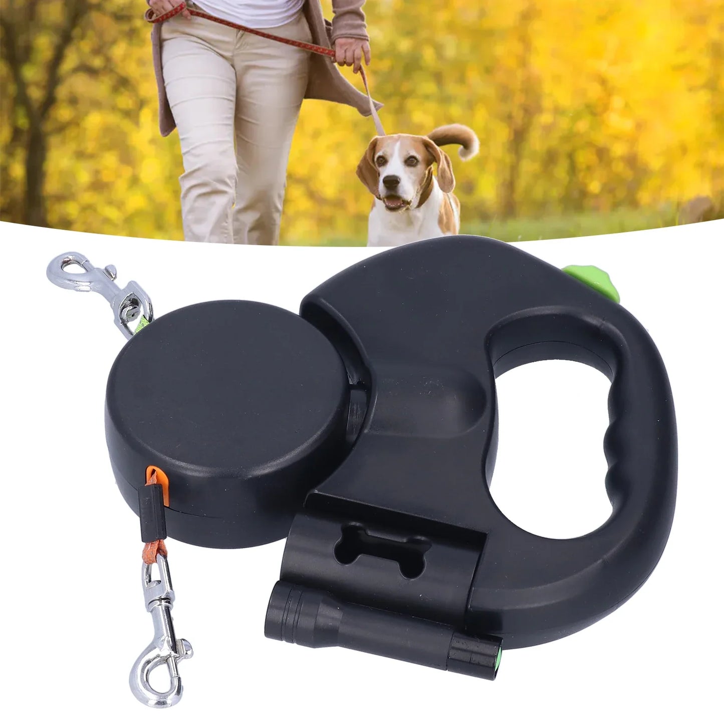 GlowLeash - Dubbelt indragbart reflexkoppel med LED-ljus